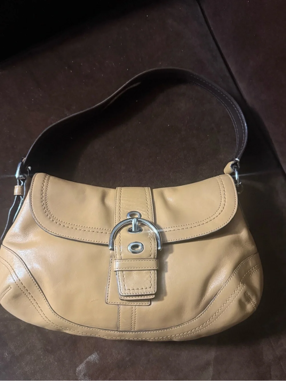 Tan Leather Shoulder Bag with Buckle Detail